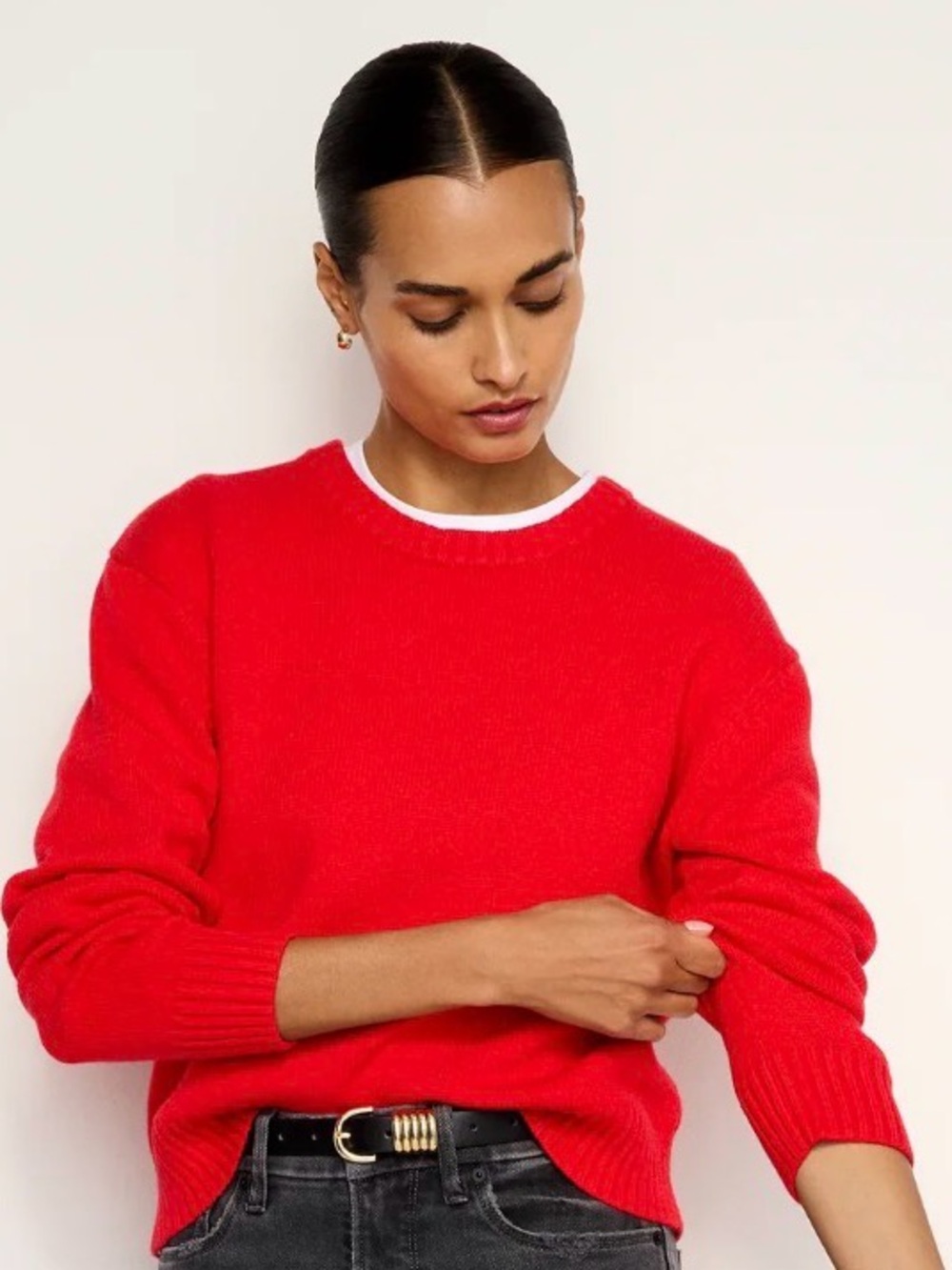 Good American Crewneck Sweater in Bright Red